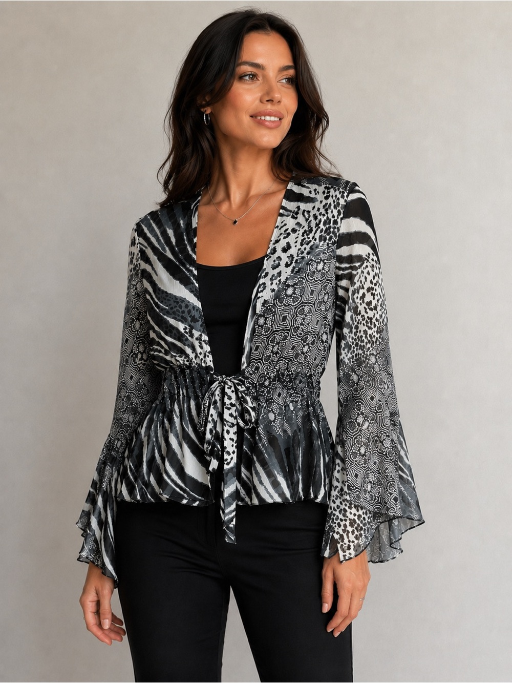 Separates by New York City Design Co. Petite Black & White Mixed Print Blouse